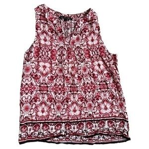 Ava Christine, size Large,  sleeveless blouse, pink red , cream, v-neck